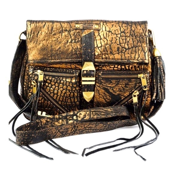 *~* Rebecca Minkoff Metallic Main Squeeze Fold Over Bag / Gold * MSRP $395 *~*